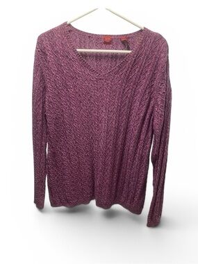Valerie Stevens Woman Purple/Cranberry Cable Knit V-Neck Cotton Sweater‎ Size 1X
